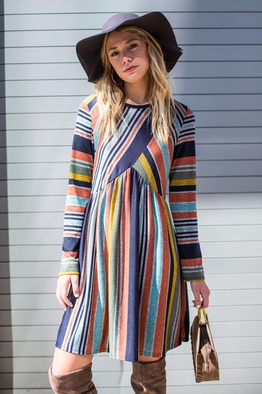 Multi Color Cross Stripe Midi Dress