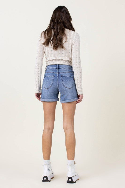 Denim Shorts with Pin Tuck Detail