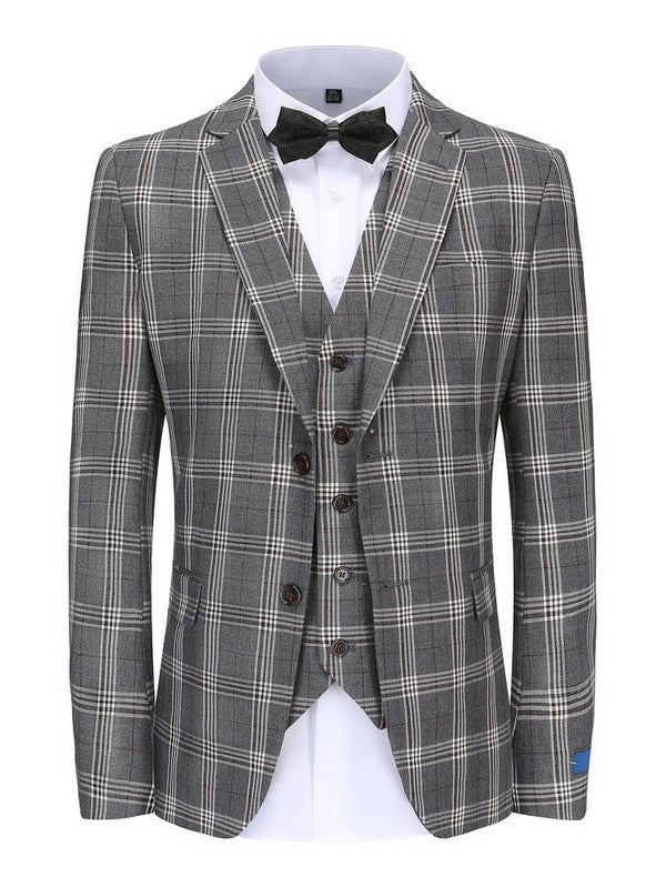 Men's Slim-Fit 3PC Check Plaid Suit - Tall