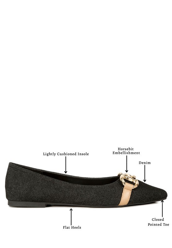 Cressida Denim Horsebit Detail Ballet Flats