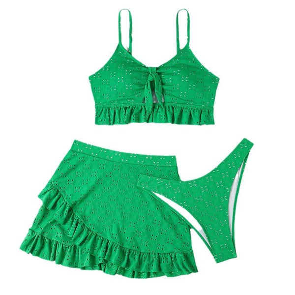 Three piece swimsuit and cover up set