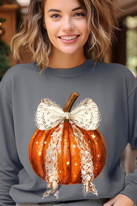 2. Coquette bow Halloween Pumpkin Fleece Sweatshirts