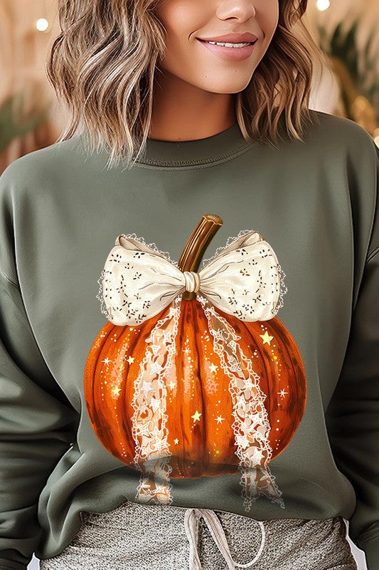 2. Coquette bow Halloween Pumpkin Fleece Sweatshirts