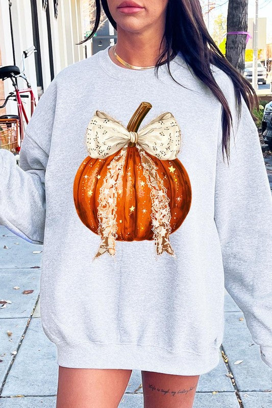 2. Coquette bow Halloween Pumpkin Fleece Sweatshirts