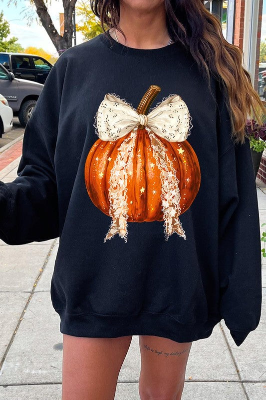 2. Coquette bow Halloween Pumpkin Fleece Sweatshirts