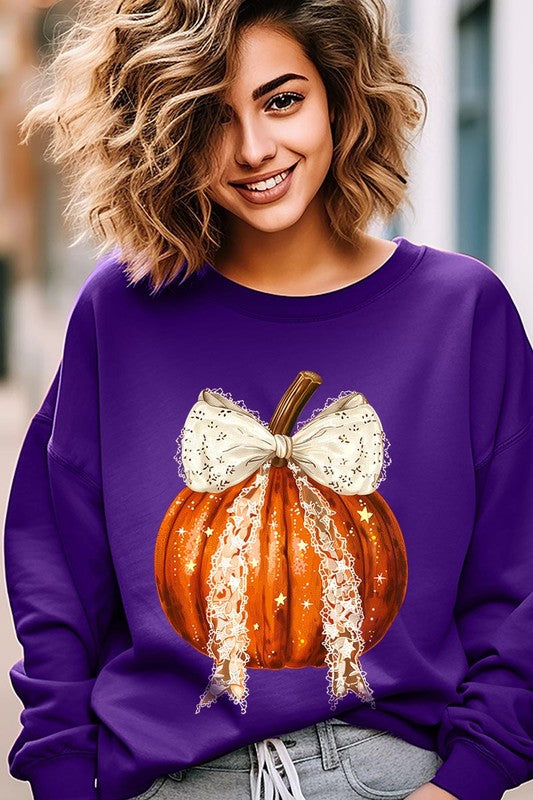 2. Coquette bow Halloween Pumpkin Fleece Sweatshirts