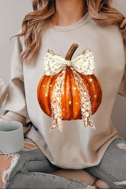 2. Coquette bow Halloween Pumpkin Fleece Sweatshirts