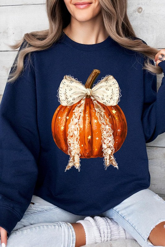 2. Coquette bow Halloween Pumpkin Fleece Sweatshirts